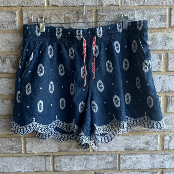Anthropologie ETT:TWA Embroidered Eyelet Chambray 100% Cotton Shorts Size M - Picture 1 of 9